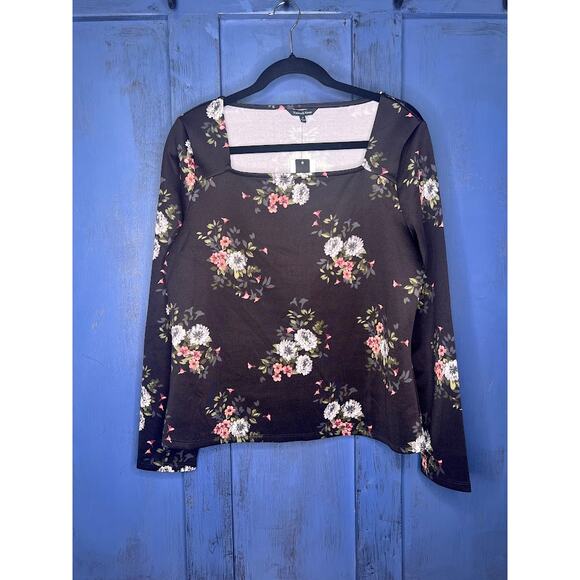 Violets & Roses (M) Square Neck Floral Long Sleeve Top Romantic Chic Feminine - Picture 7 of 10